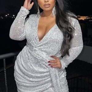 NWT Fashion Nova Center Stage Silver Sequin Sexy Mini Dress 3X